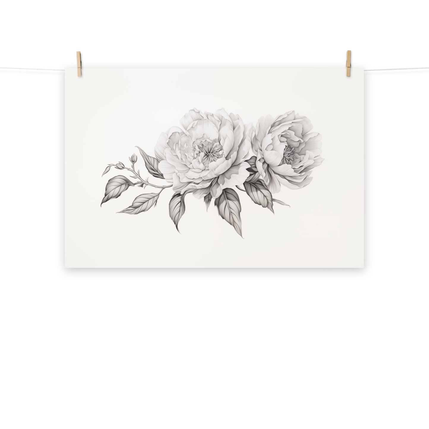 Monochromatic Bloom Pencil Sketch - Digital Artwork Loose Art Print