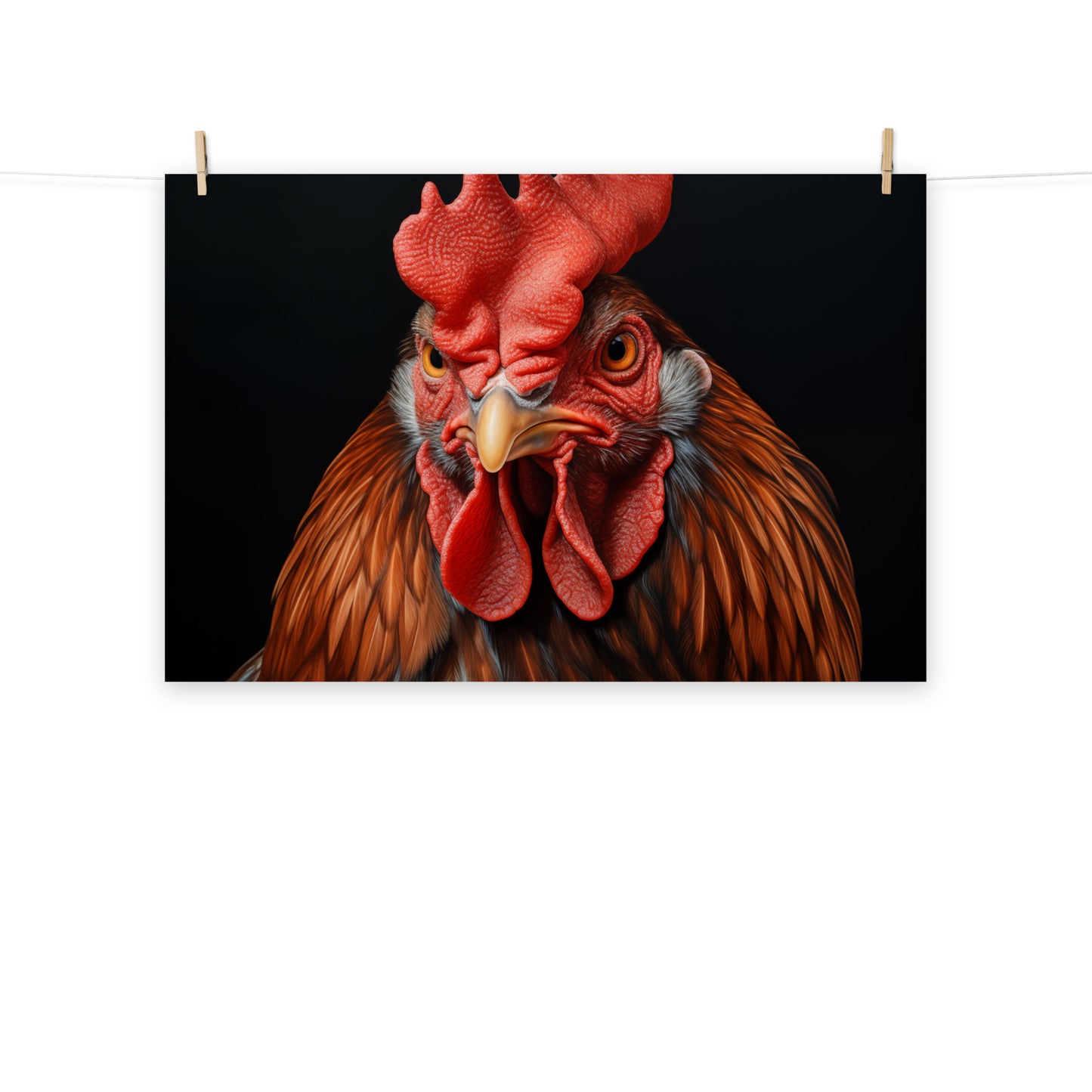 Morning Herald Rooster Portrait Photorealism - Digital Artwork Loose Art Print