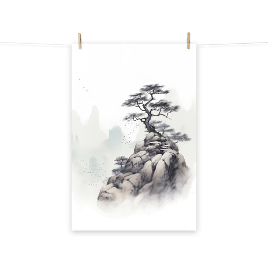 Mountain's Embrace Ink Illustration - Digital Artwork Loose Art Print