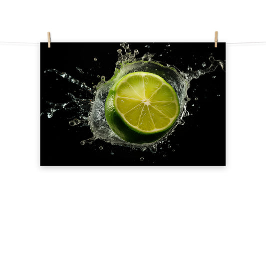 Nature's Refreshment Cut Lime in Water Photorealism - Digital Artwork Loose Art Print