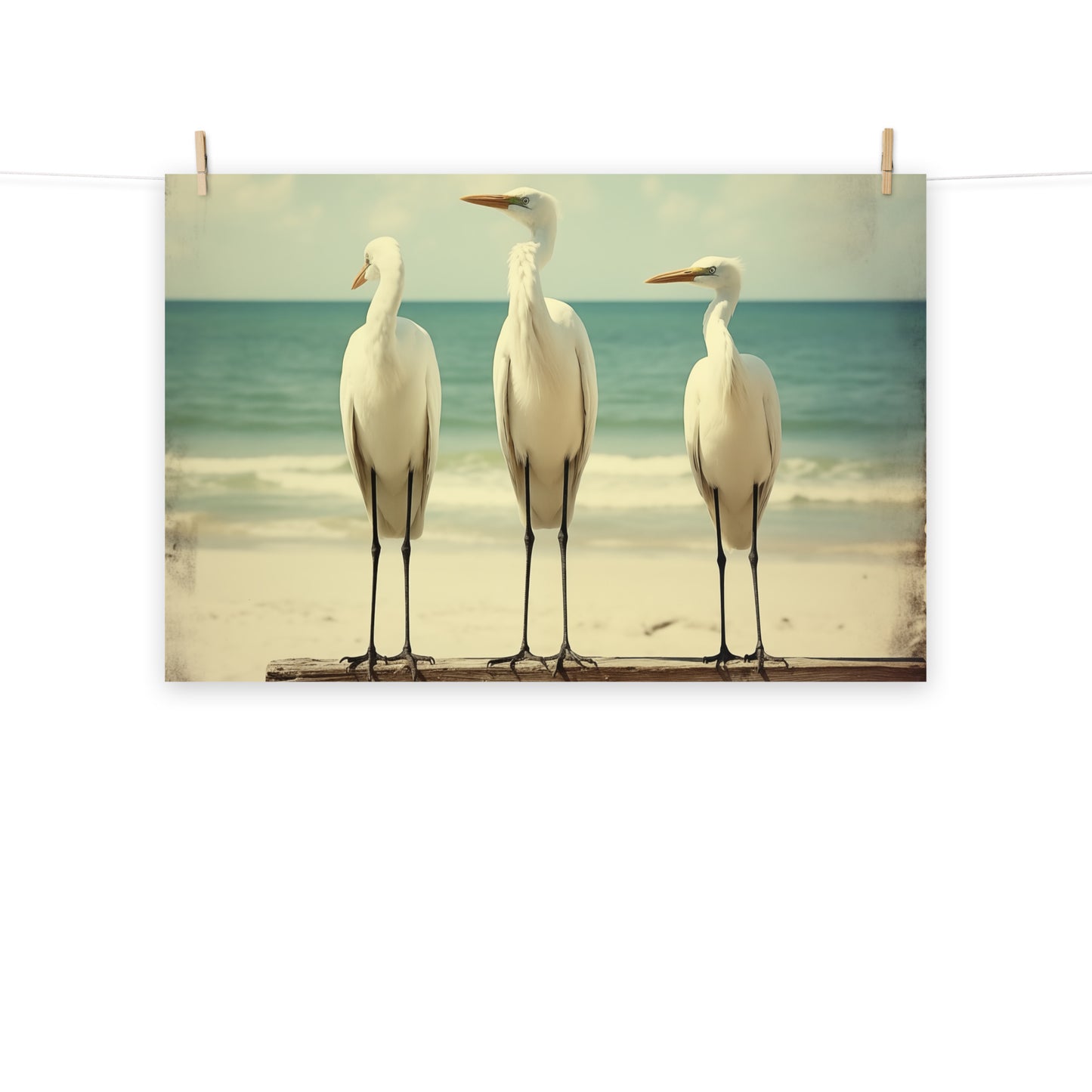 Nature's Serenity Egret Retro Subdued Photorealism - Digital Artwork Loose Art Print