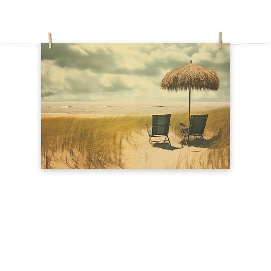 Ocean Vista Subdued Retro Coastal Photorealism - Digital Artwork Loose Art Print