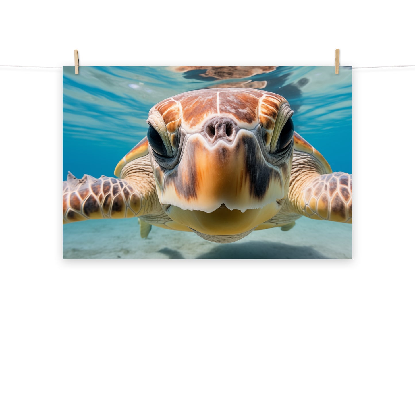 Oceanic Odyssey Sea Turtle Coastal Photorealism - Digital Artwork Loose Art Print