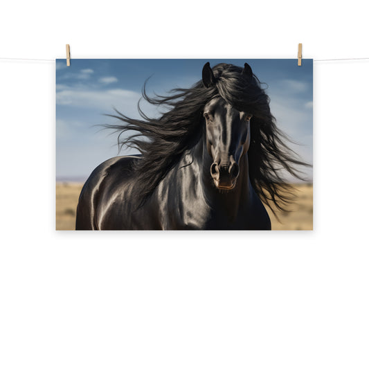 Ebony Flow - Minimal Horse Photorealism - Digital Artwork Loose Art Print