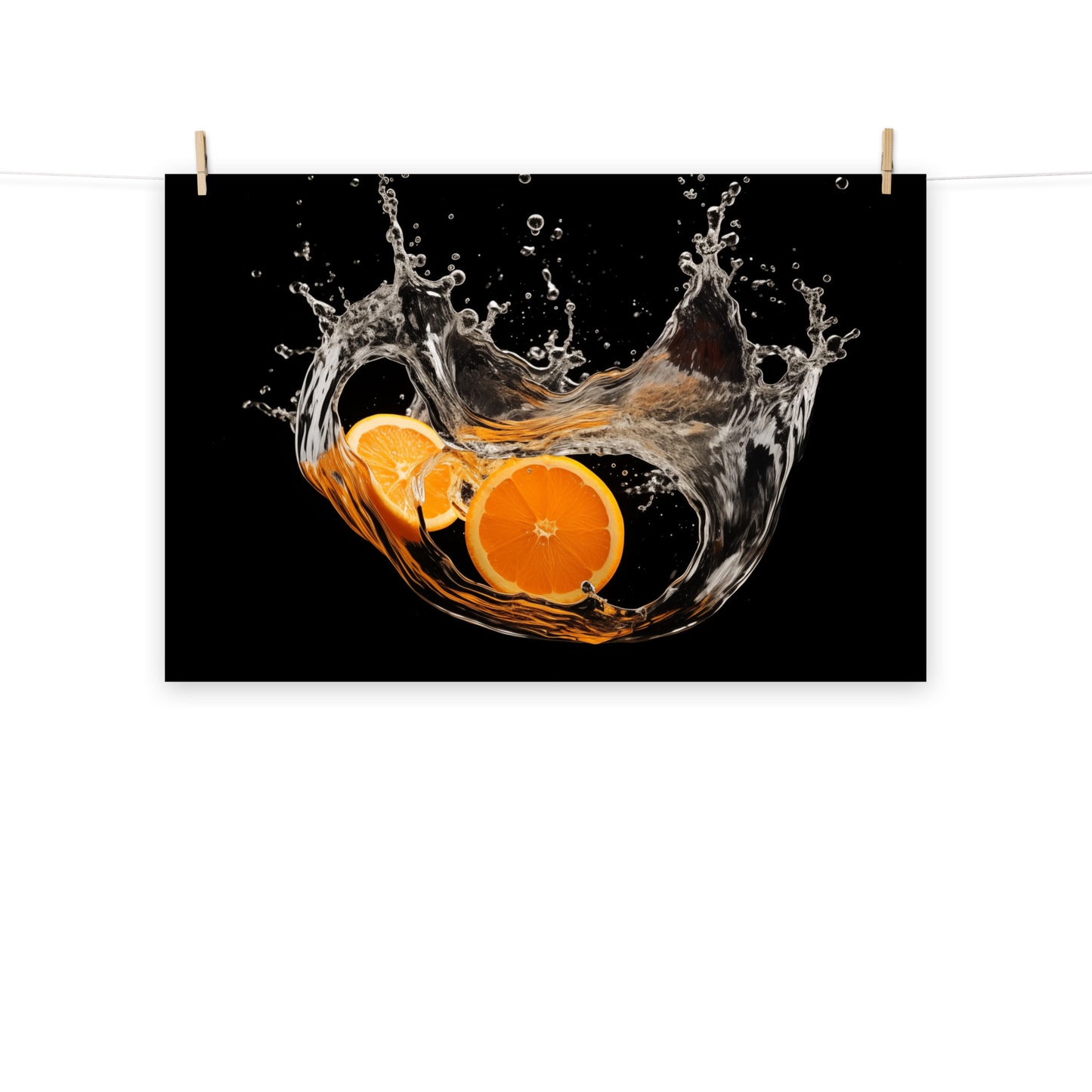 Orange Splash - Cut Orange in Water Photorealism - Digital Artwork Loose Art Print