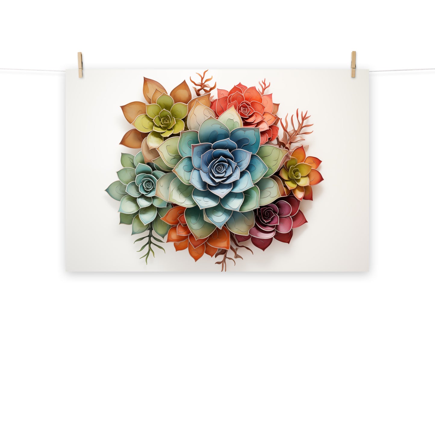 Paper Garden Succulent Watercolor Painting - Digital Artwork Loose Art Print