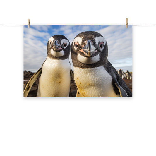 Penguin Pair Photorealism - Digital Artwork Loose Art Print