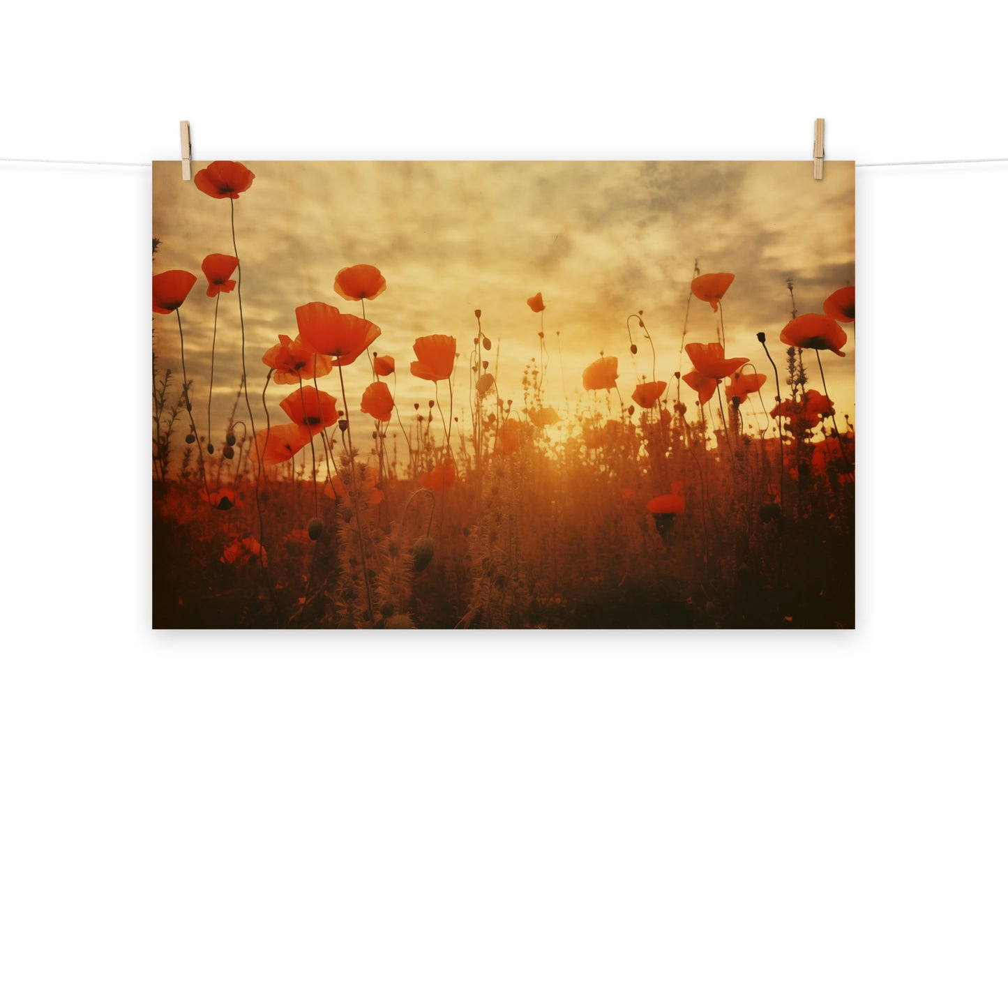 Poppy Dreams Poppy Field Retro Subdued - Digital Artwork Loose Art Print