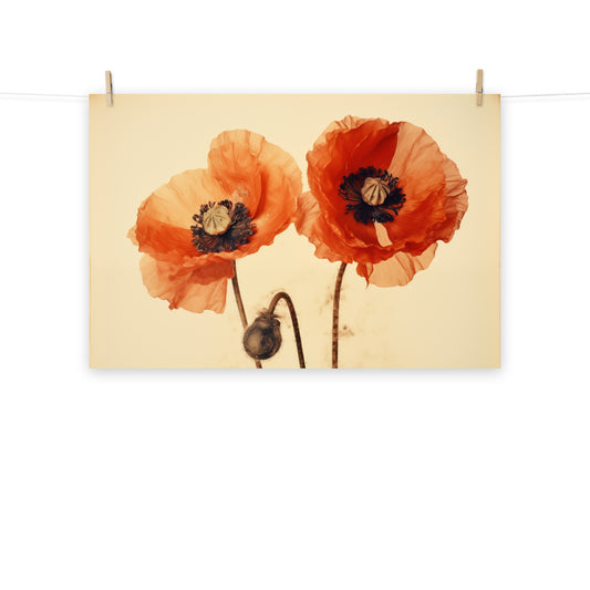 Poppy Symphony Retro Subdued Watercolor - Digital Artwork Loose Art Print