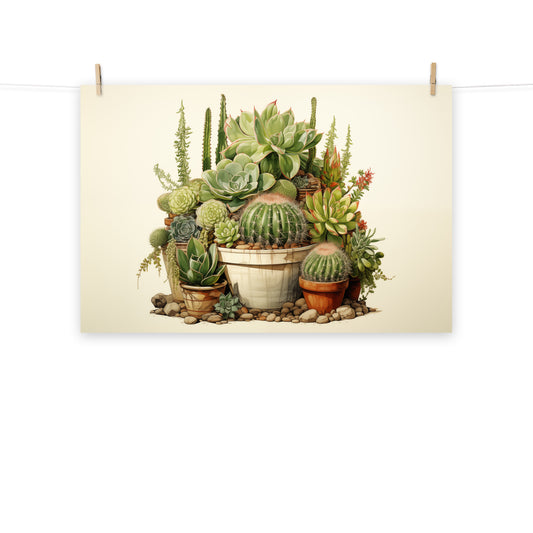 Prickly Paradise Cactus Illustration Pencil Drawing - Digital Artwork Loose Art Print