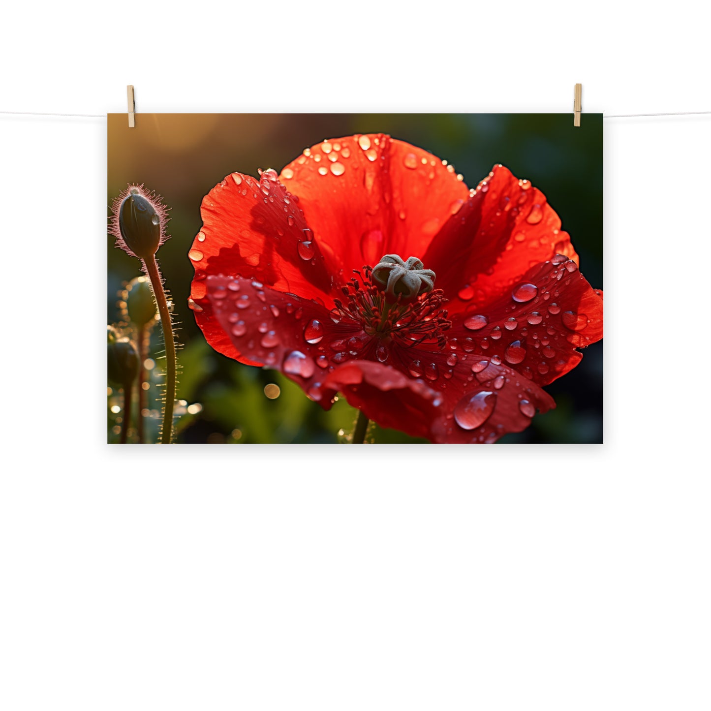 Red Reverie Close-up Poppy Photorealism - Digital Artwork Loose Art Print