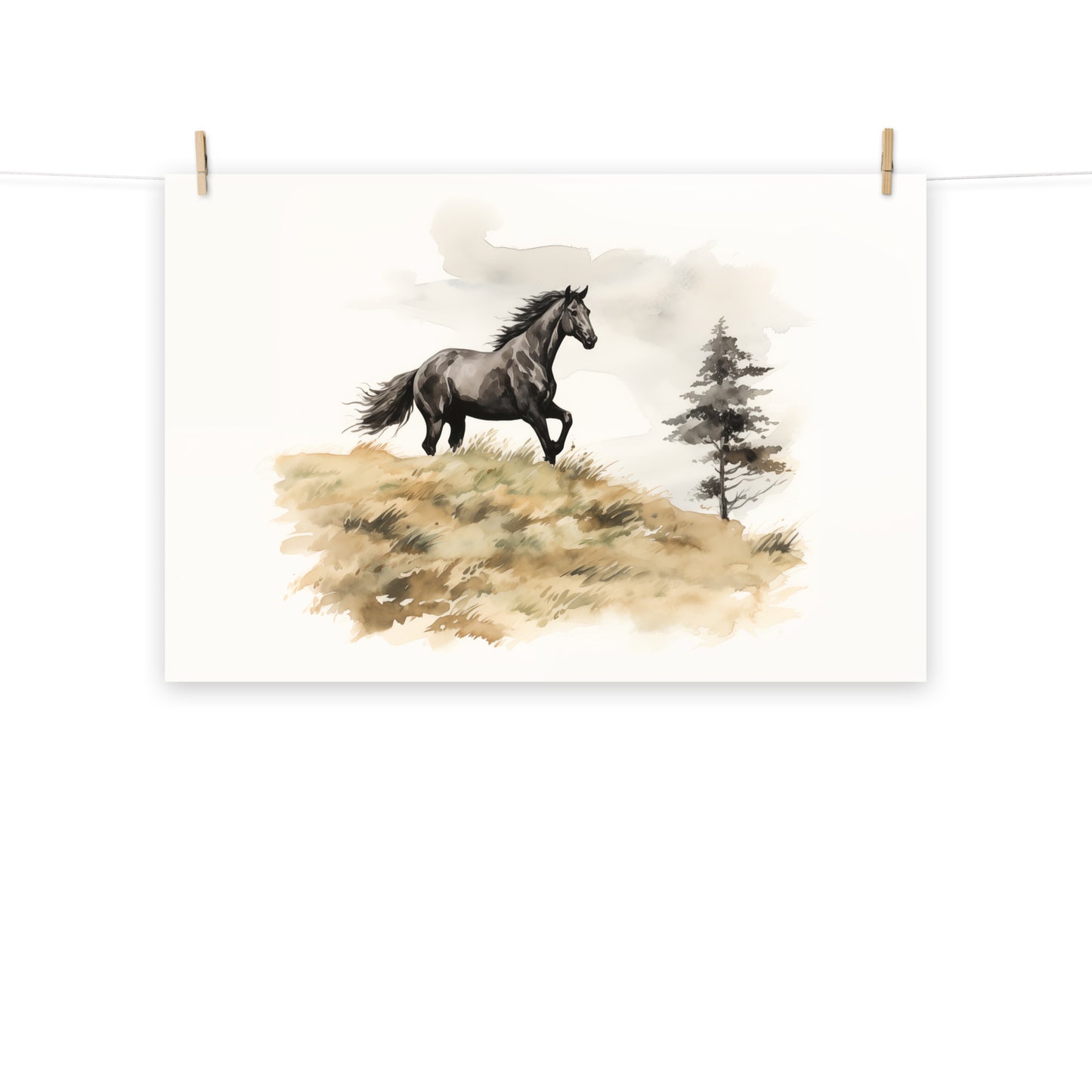 Running Free Rustic Wildlife Watercolor Painting - Digital Artwork Loose Art Print