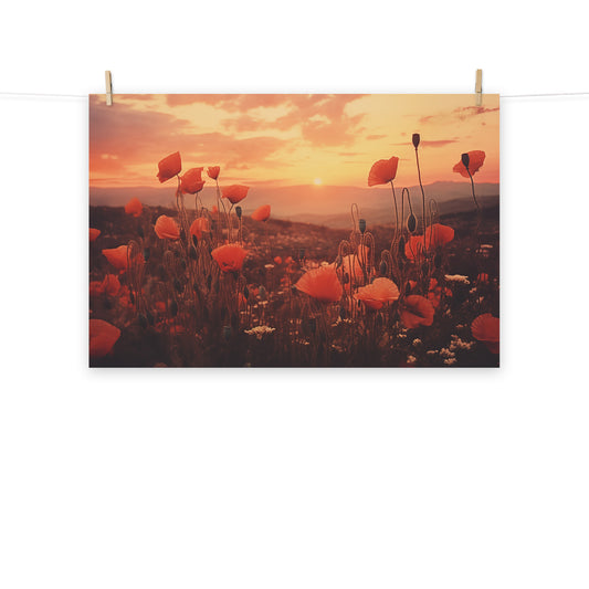 Scarlet Whispers Poppy Field Retro Subdued - Digital Artwork Loose Art Print