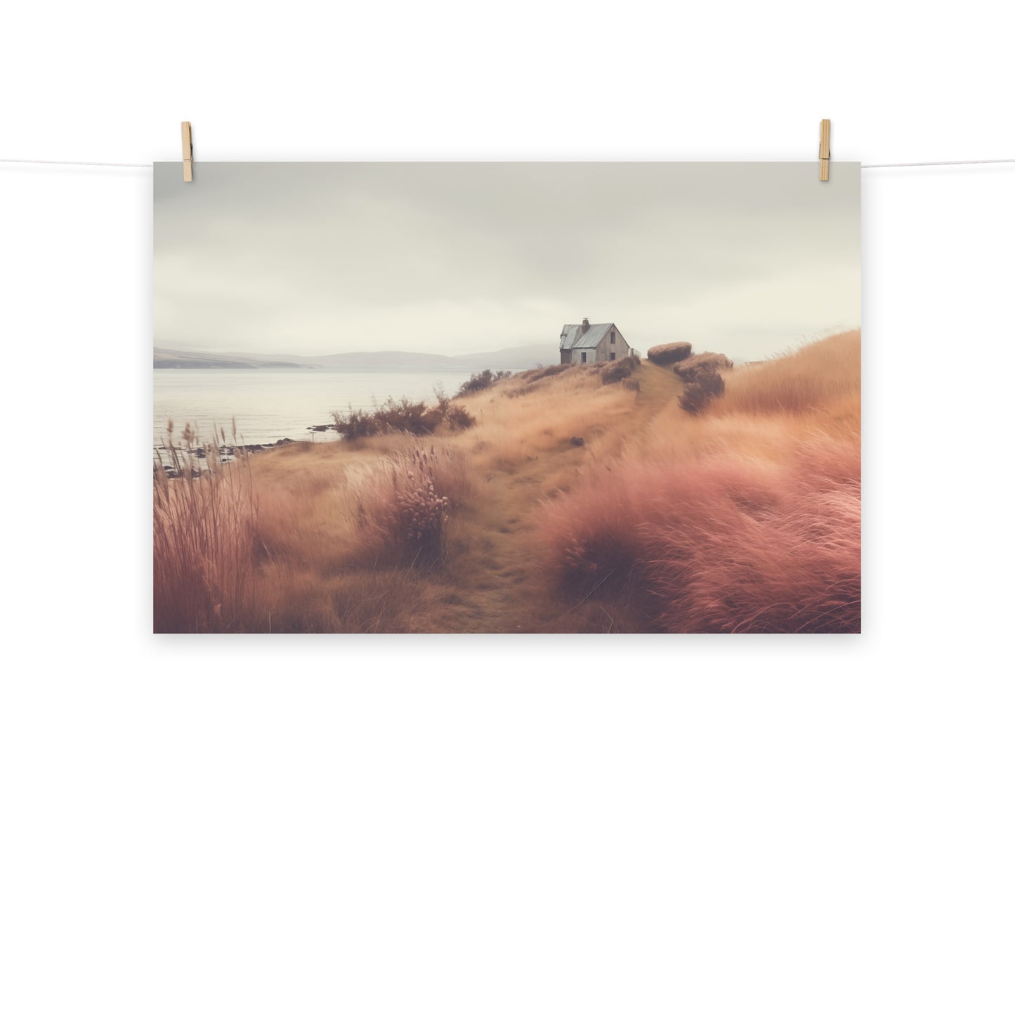 Seaside Whispers Subdued Retro Coastal Photorealism - Digital Artwork Loose Art Print