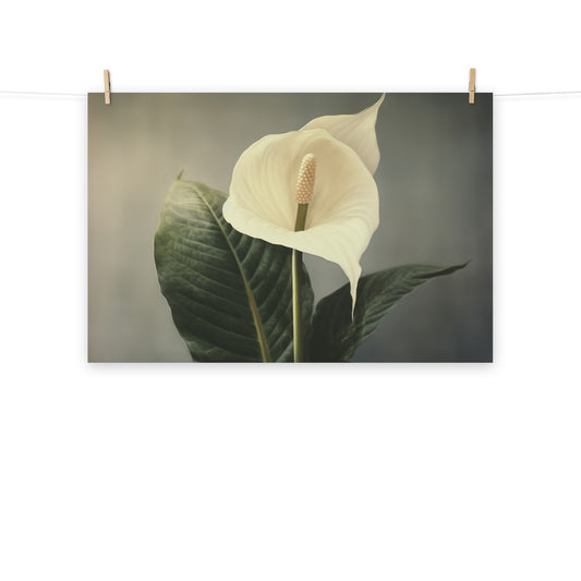 Serenity in White Peace Lily Retro Subdued Photorealism - Digital Artwork Loose Art Print