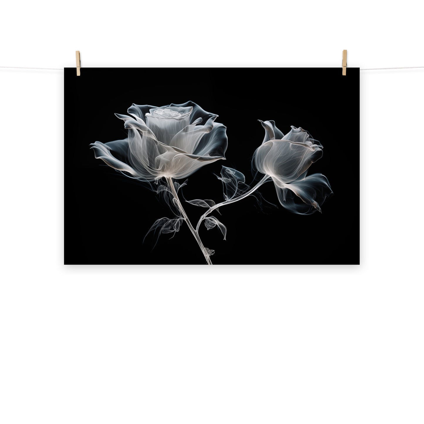 Spectral Roses X-Ray Effect Illustration - Digital Artwork Loose Art Print