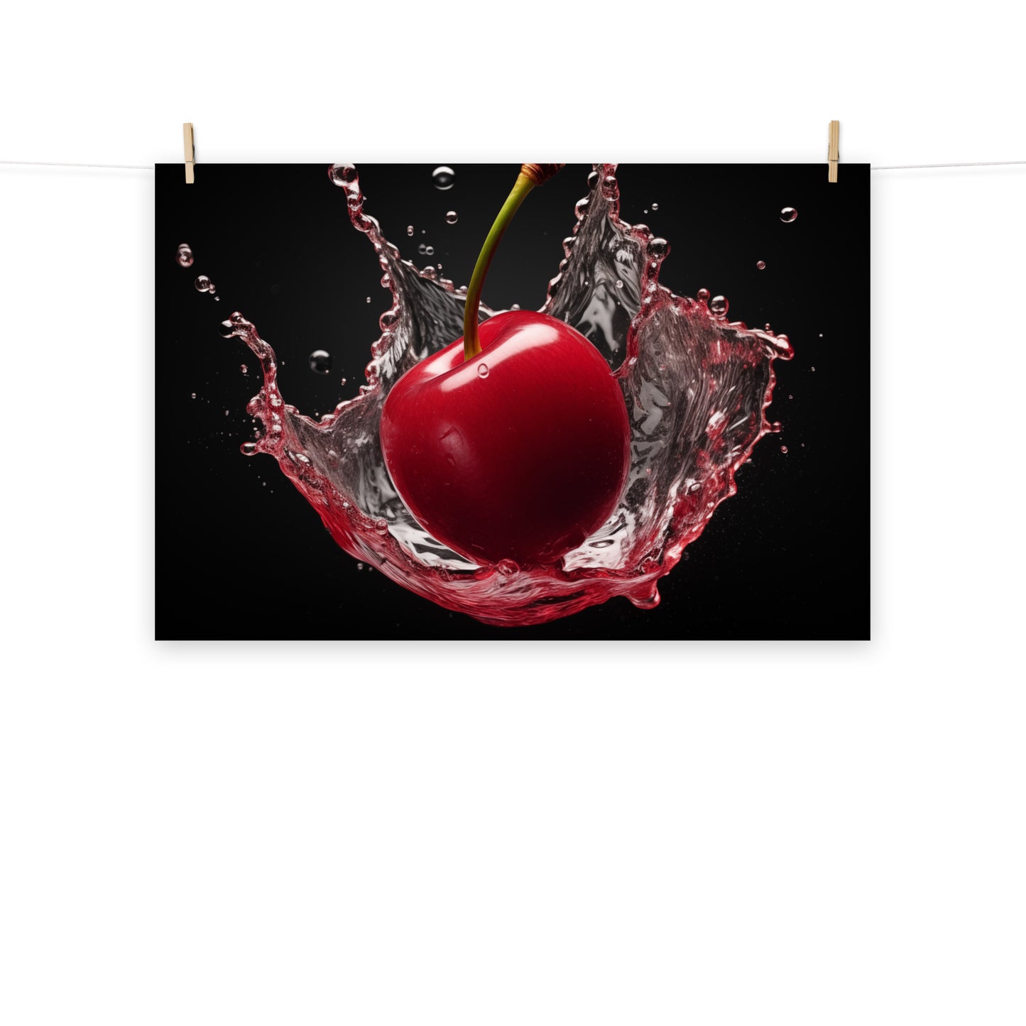 Splash of Red Cherry in Water Photorealism - Digital Artwork Loose Art Print