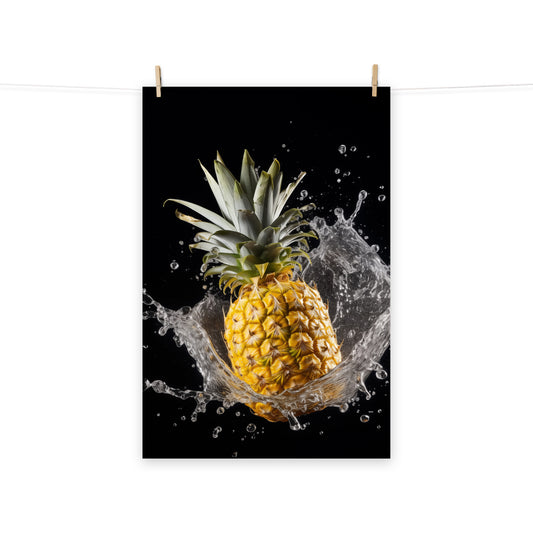 Splash of the Tropics Pineapple in Water Photorealism - Digital Artwork Loose Art Print