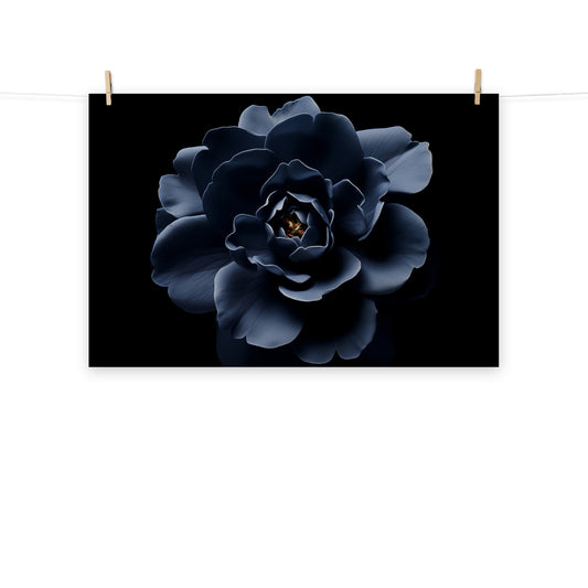 Starlit Blooms Dark Navy Blue Flower - Realism Painting Digital Artwork Loose Art Print