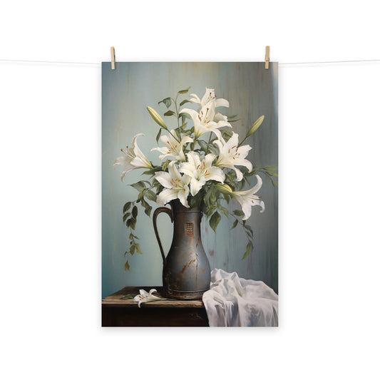 Still Life with Lilies Pastel Painting - Digital Artwork Loose Art Print