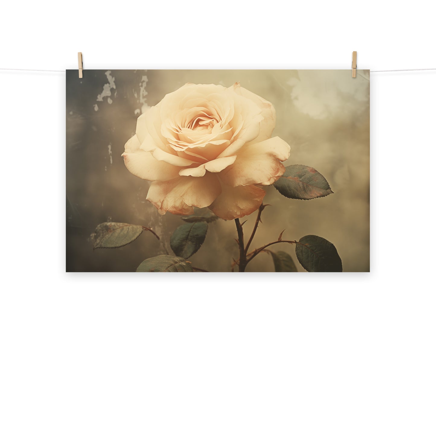 Subtle Elegance Rose Vintage Retro Subdued Photorealism - Digital Artwork Loose Art Print