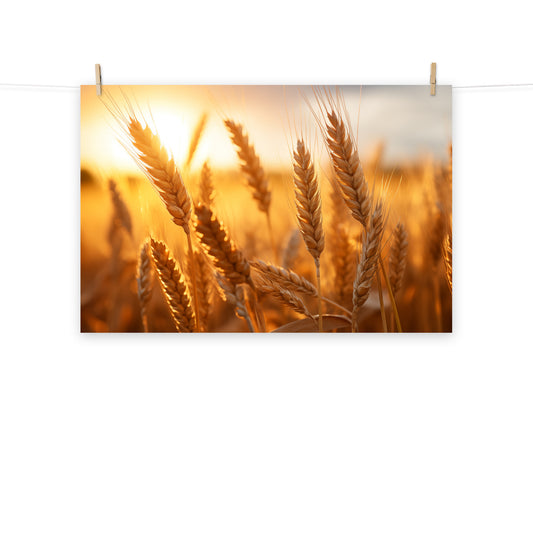 Sunset Serenade Minimal Botanical  Rustic Subdued Wheat Crops Photorealism - Digital Artwork Loose Art Print