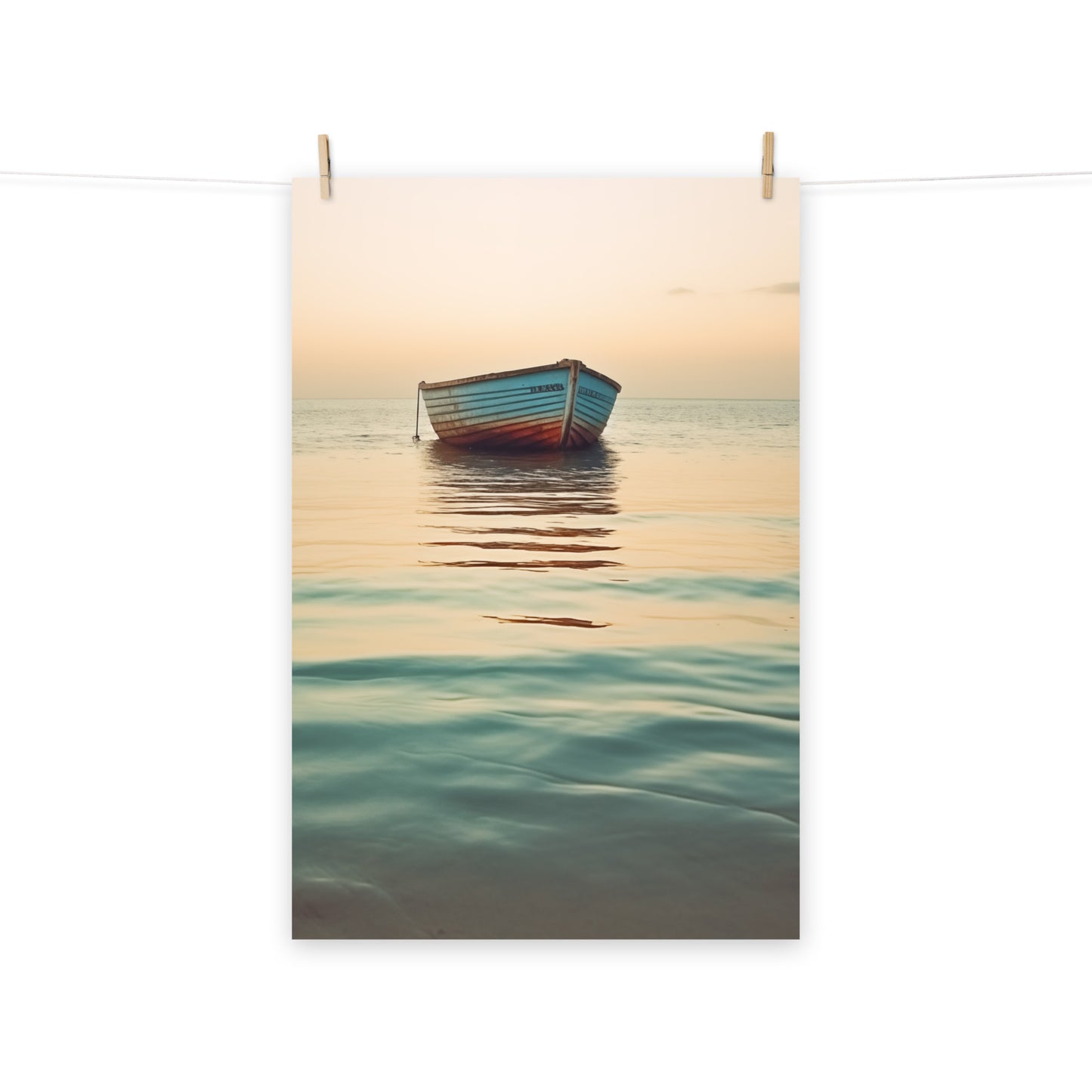 Sunset Silhouette Abandoned Weathered Boat Beach Subdued Photorealism - Digital Artwork Loose Art Print