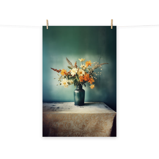 Tabletop Garden Floral Bouquet Retro Subdued Photorealism - Digital Artwork Loose Art Print