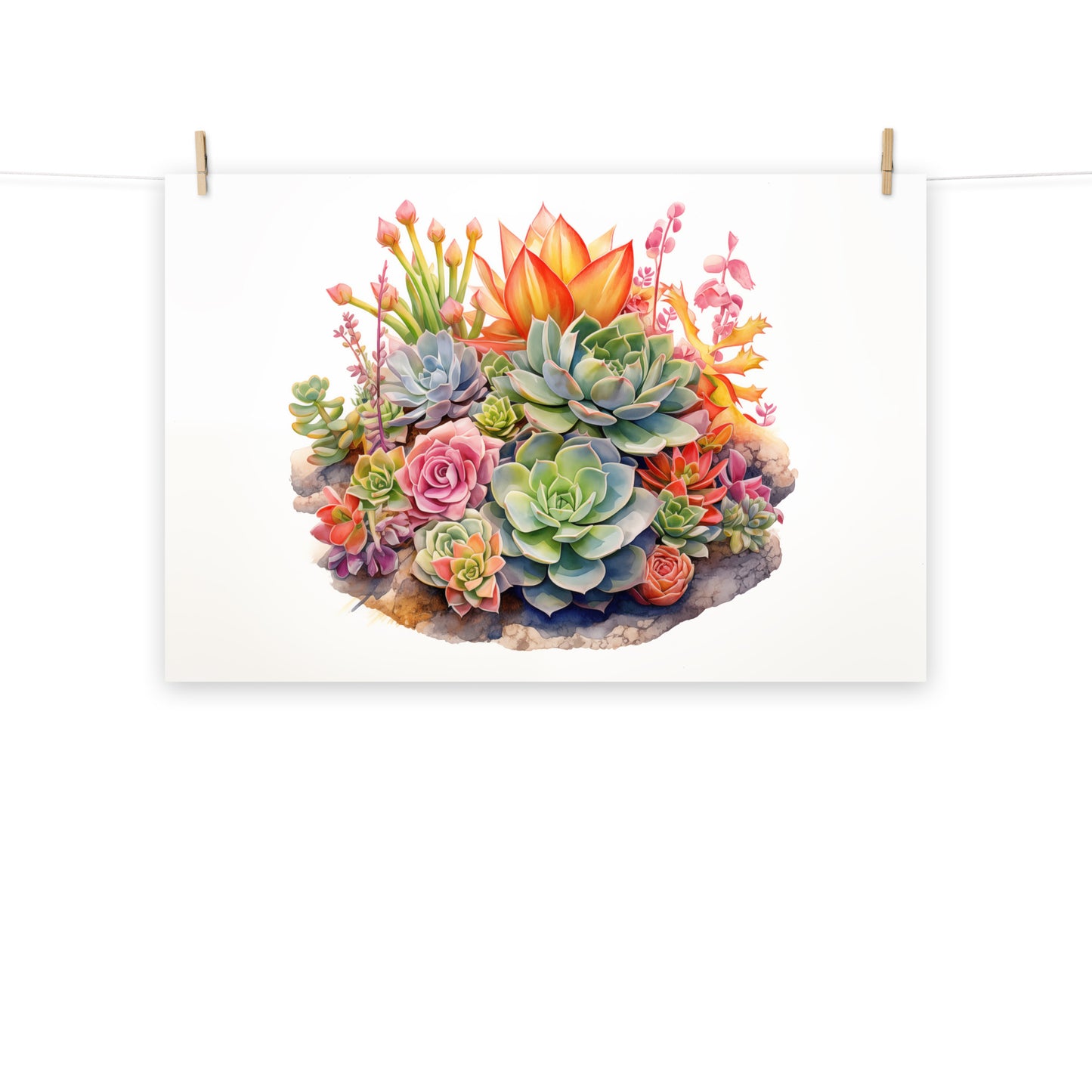 Succulent Sanctuary Watercolor Painting - Digital Artwork Loose Art Print