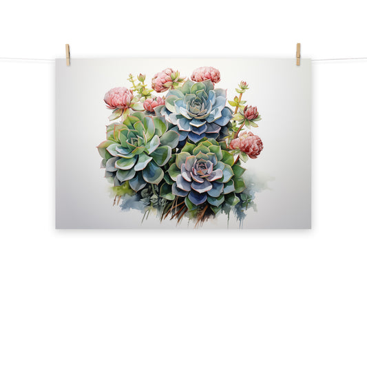 Textured Terrarium Succulent Watercolor Painting - Digital Artwork Loose Art Print