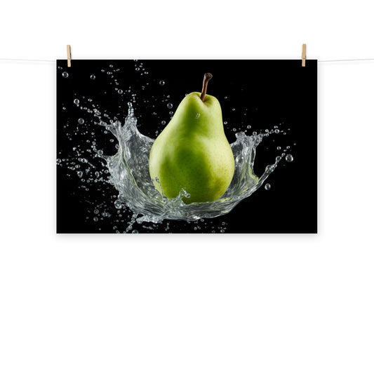 The Crisp Awakening Pear in Water Photorealism - Digital Artwork Loose Art Print