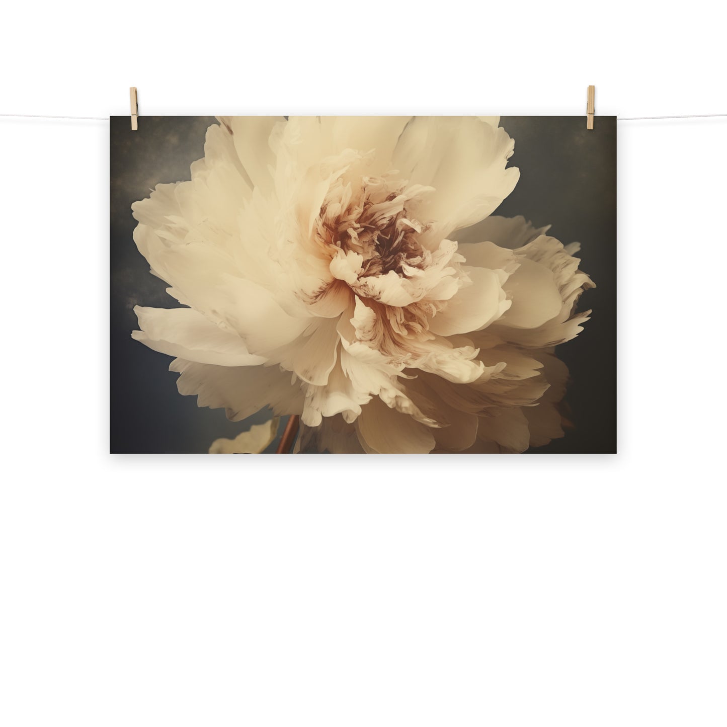 The Elegance of Simplicity Peony Retro Subdued Photorealism - Digital Artwork Loose Art Print