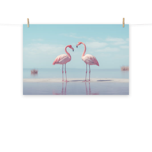 The Flamingo's Embrace Wildlife Photorealism - Digital Artwork Loose Art Print