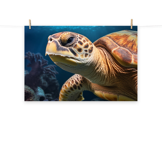 The Guardian of the Deep Sea Turtle Coastal Illustration - Digital Artwork Loose Art Print