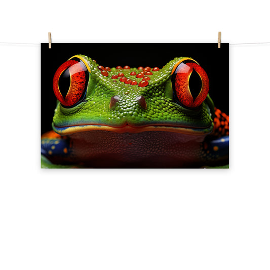 The Harlequin Hopper Red Eyed Tree Frog Close-up Photorealism - Digital Artwork Loose Art Print