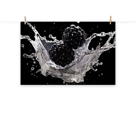 The Juicy Burst Blackberry in Water Photorealism - Digital Artwork Loose Art Print