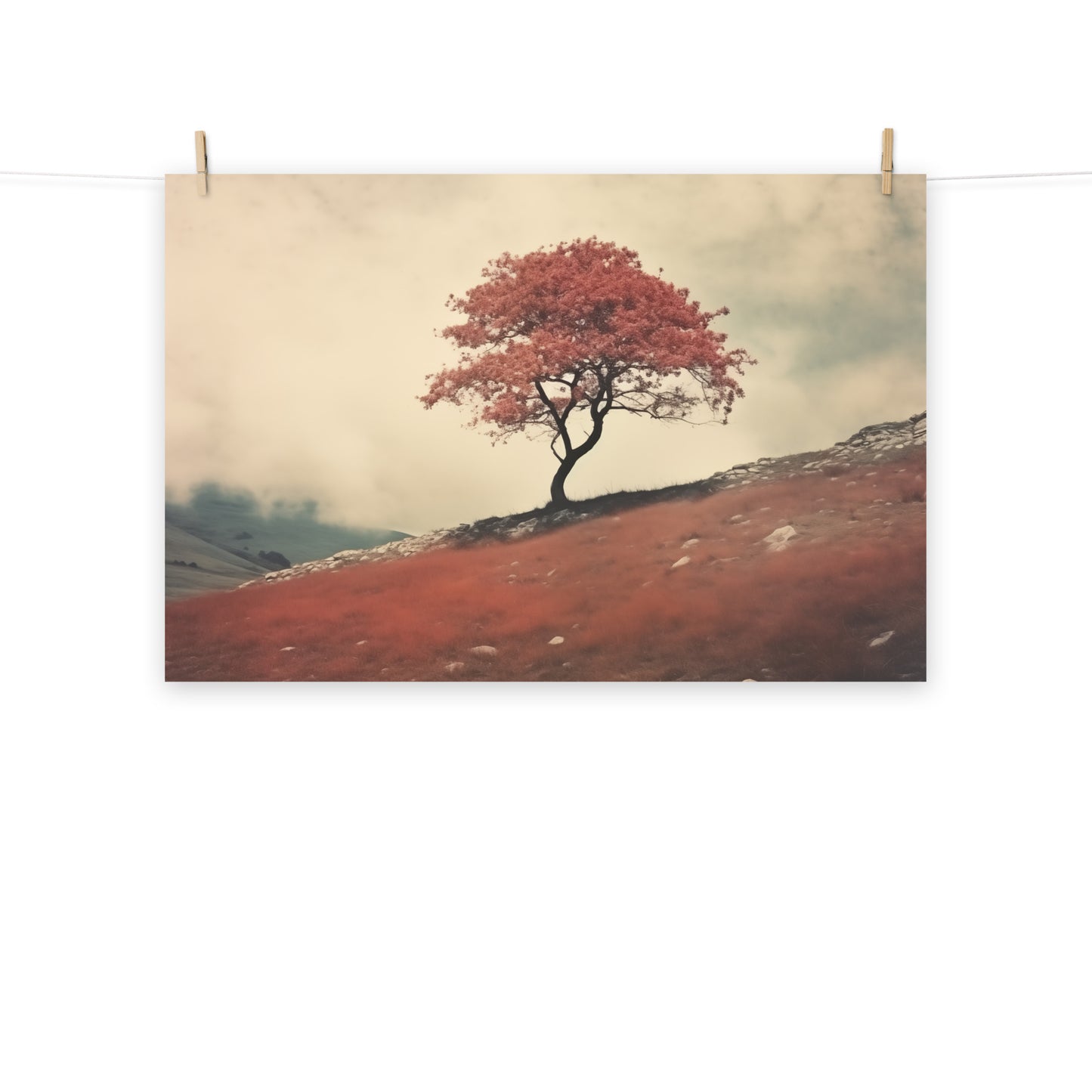 The Lonesome Tree Minimal Botanical Retro Subdued Photorealism - Digital Artwork Loose Art Print