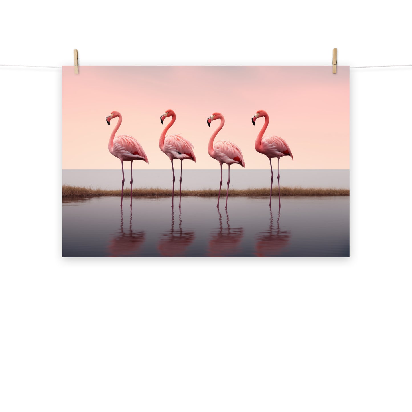 The Pink Quartet Wildlife Photorealism - Digital Artwork Loose Art Print