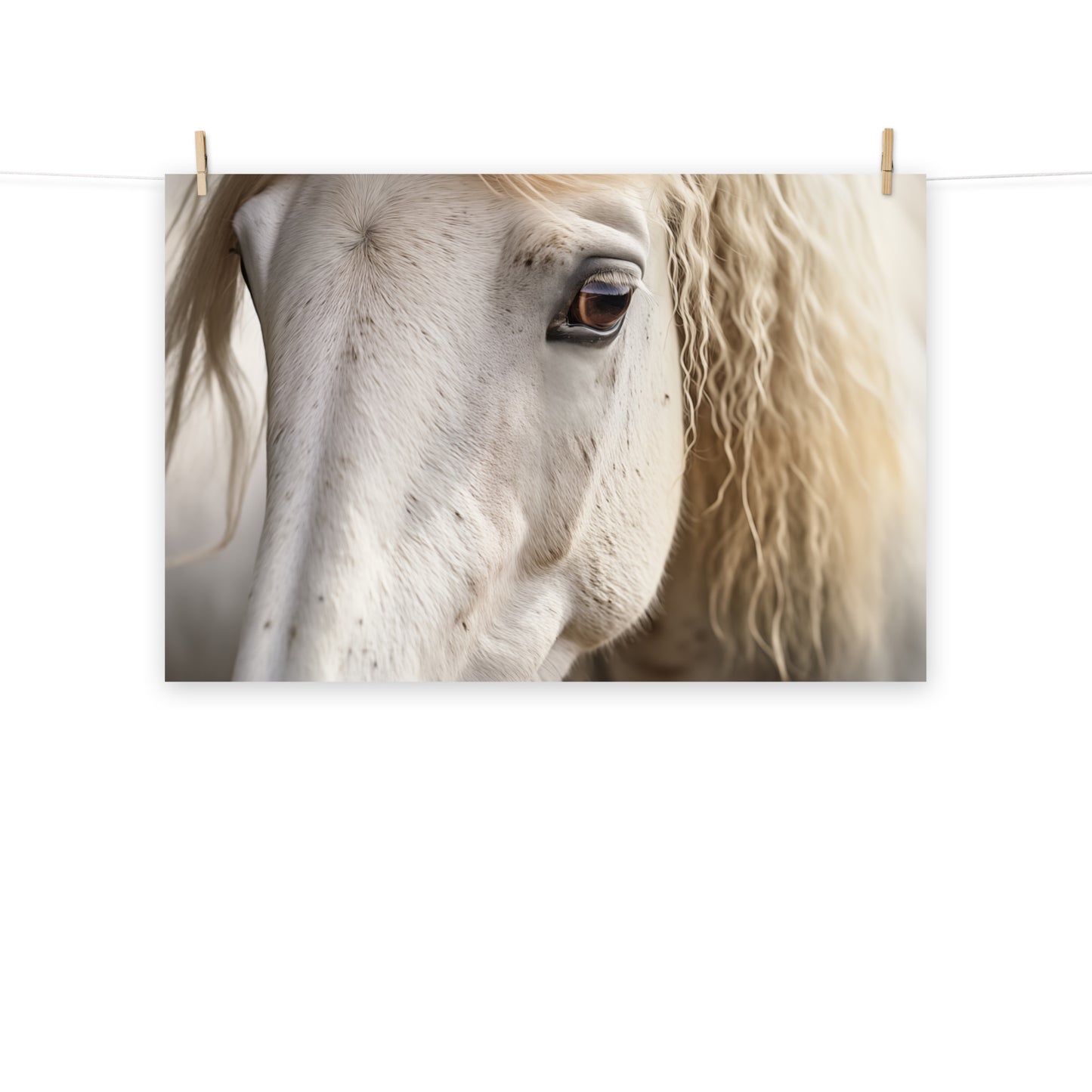 The Silent Strength White Horse Photorealism - Digital Artwork Loose Art Print