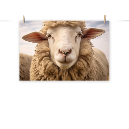 The Woolly One Sheep Portrait Photorealism - Digital Artwork Loose Art Print