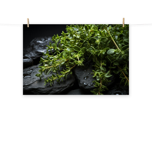 Thyme's Aromatic Embrace Photorealism - Digital Artwork Loose Art Print