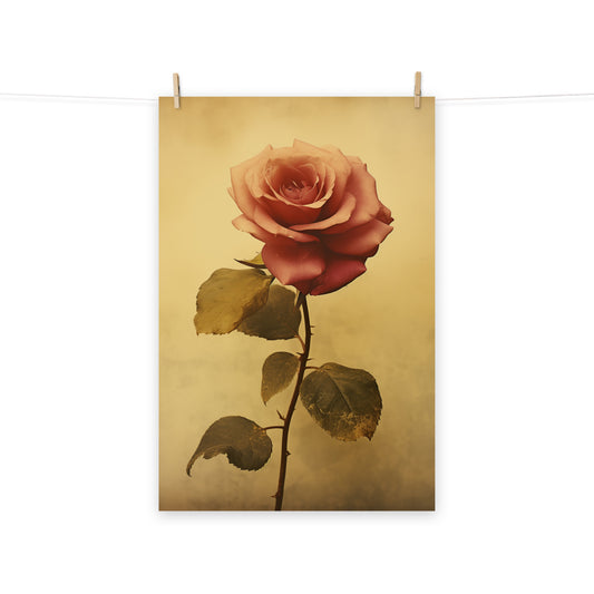 Timeless Grace Rose Vintage Retro Subdued Photorealism - Digital Artwork Loose Art Print