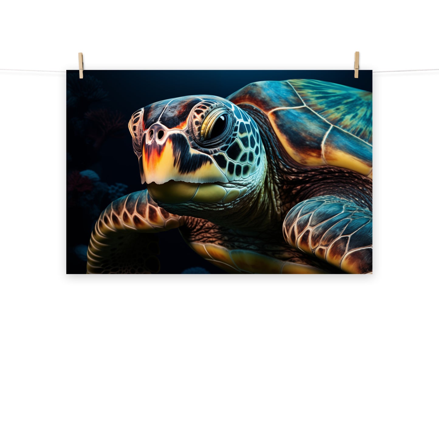 Timeless Traveler Sea Turtle Coastal Photorealism - Digital Artwork Loose Art Print