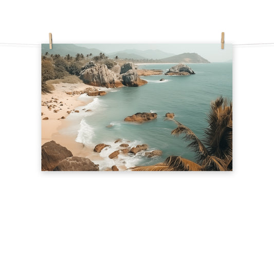 Tranquil Tides Subdued Retro Coastal Photorealism - Digital Artwork Loose Art Print