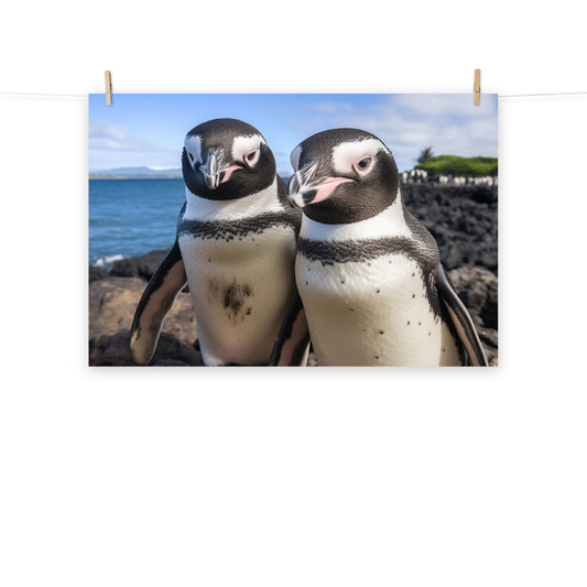 Two of a Feather Penguins Photorealism - Digital Artwork Loose Art Print