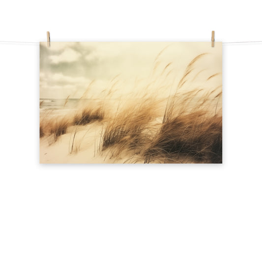 Whispering Dunes Sea Grass Subdued Retro Coastal Photorealism - Digital Artwork Loose Art Print