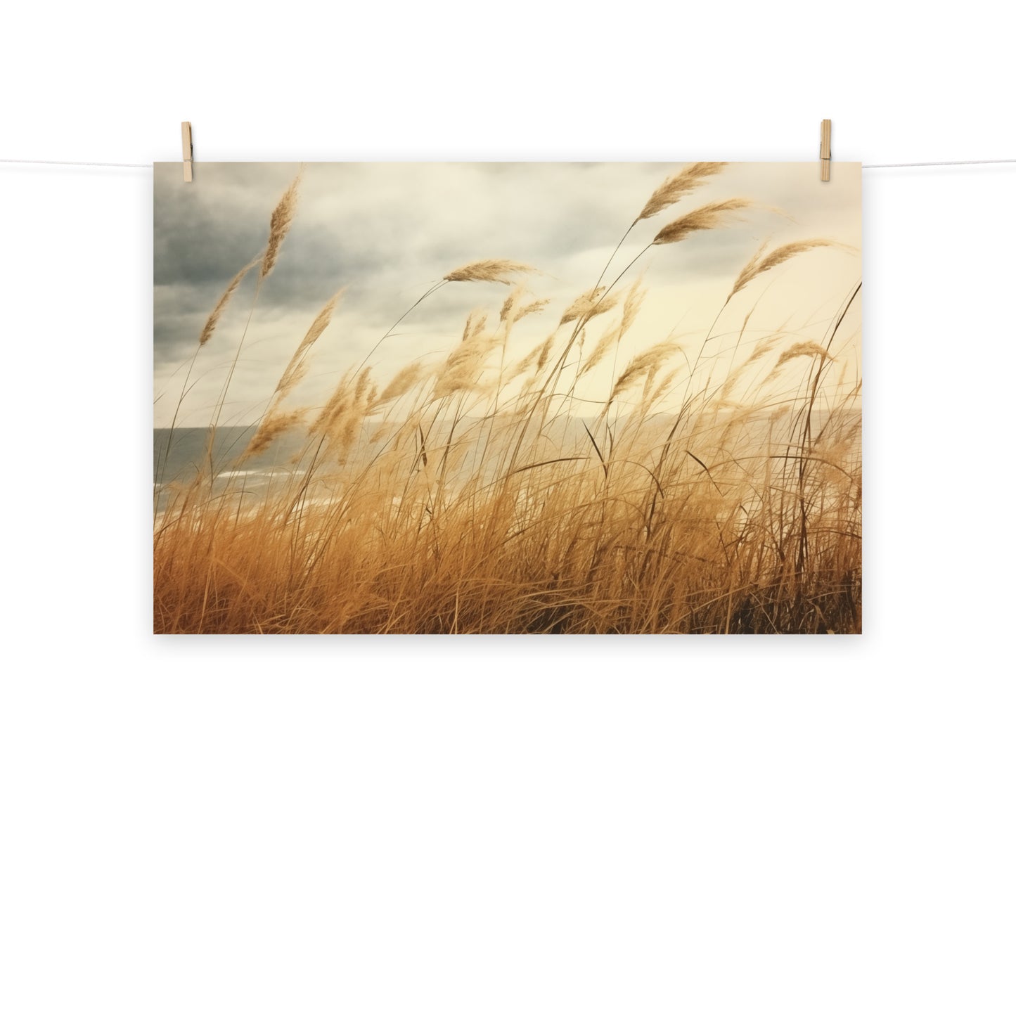 Windswept Memories Sea Grass Subdued Retro Coastal Photorealism - Digital Artwork Loose Art Print