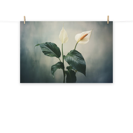 Whispering Peace - Peace Lily Retro Subdued Photorealism - Digital Artwork Loose Art Print