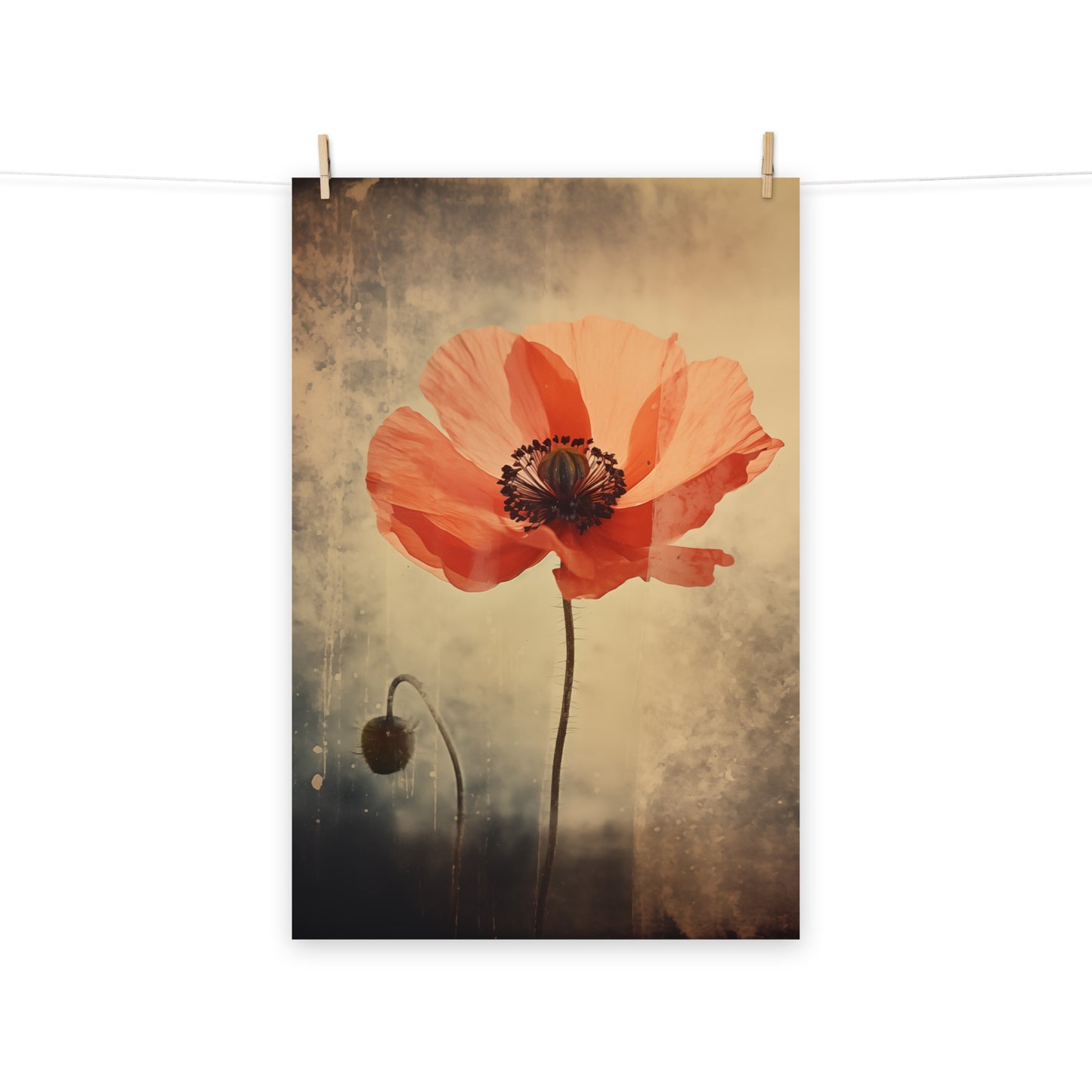 Whispers of Time Poppy Retro Subdued Photorealism - Digital Artwork Loose Art Print