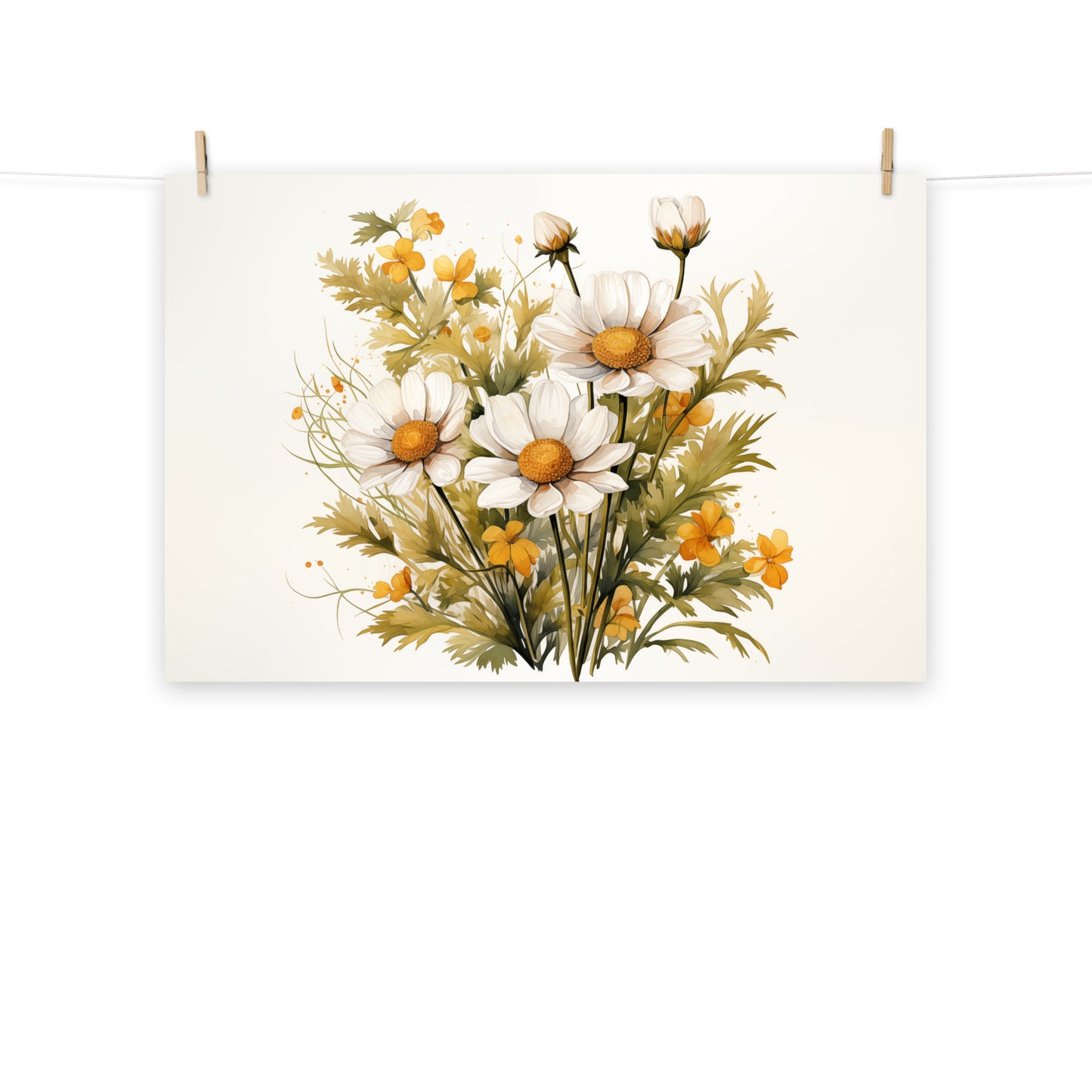 Wildflower Harmony Daisies Watercolor Painting Digital Loose Art Print